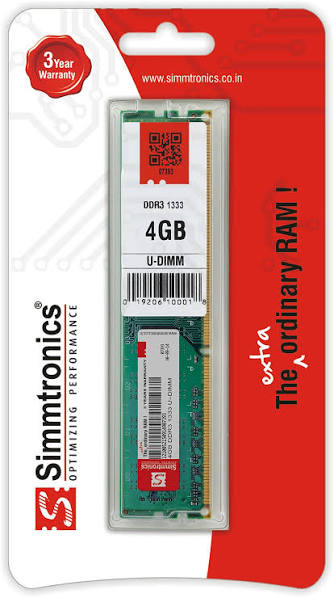 Simmtronics 4GB DDR3 Ram for Desktop (1600 Mhz) Green